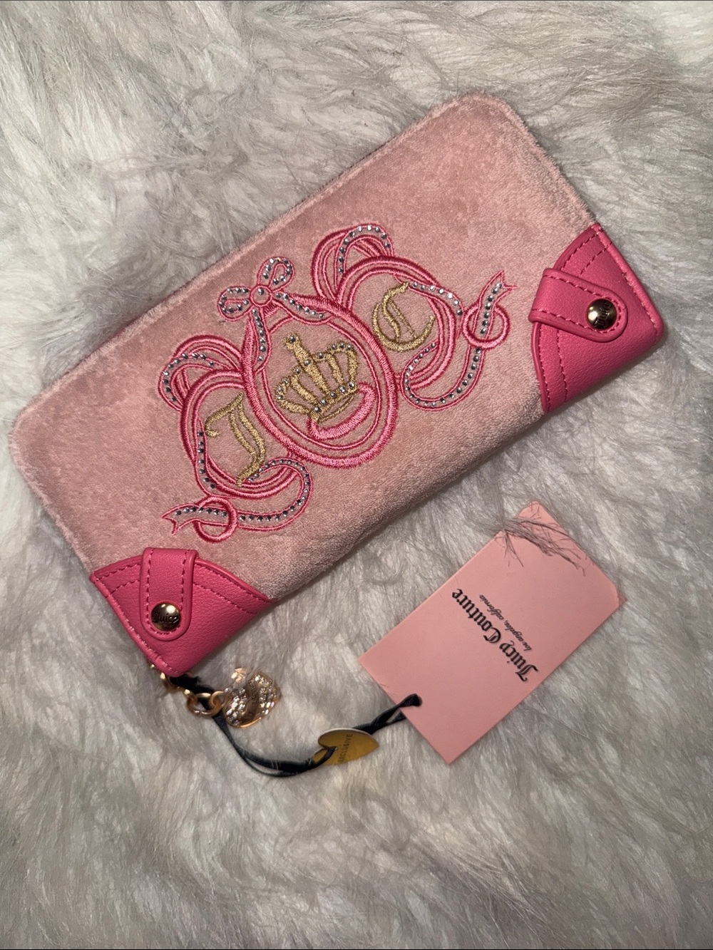 Juicy Couture Pink Terry Crown Appliqué Zip Wallet